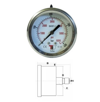 Манометр D63 мм 600 Bar с осевым штуцером G 1/4"